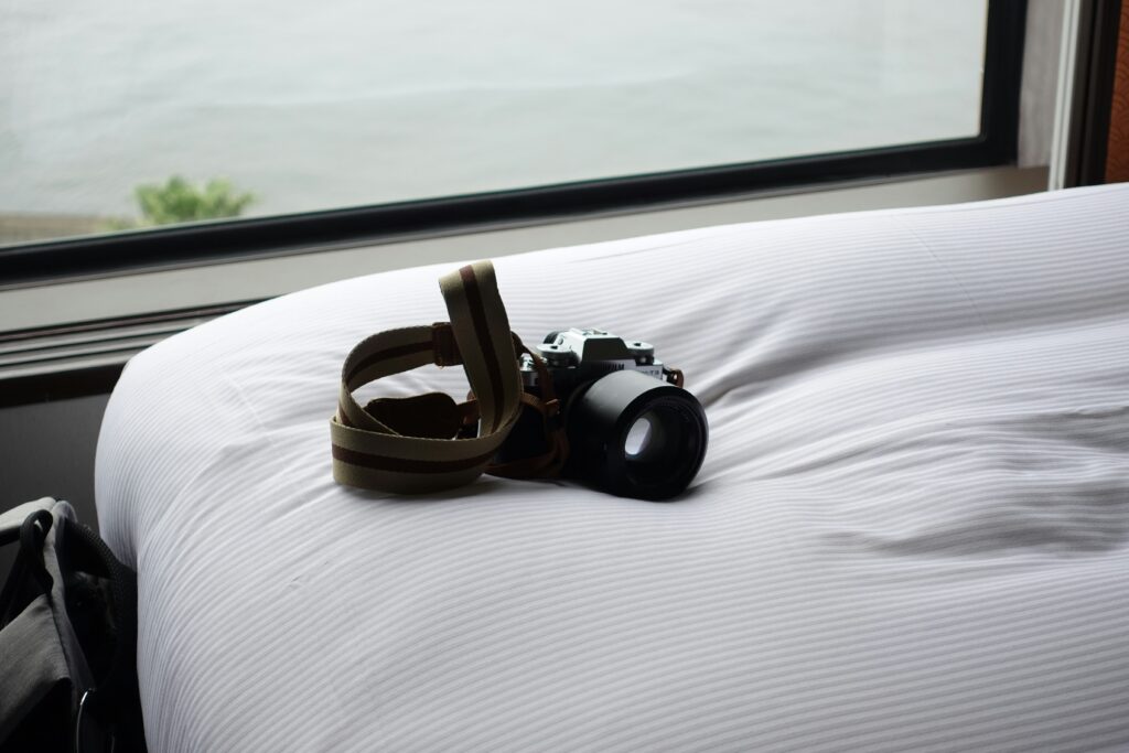 Traveler resting during long-distance travel