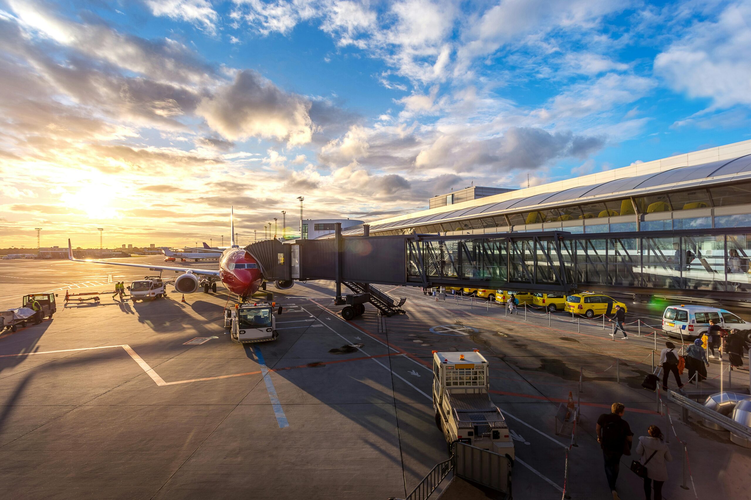 Passengers moving through airport security